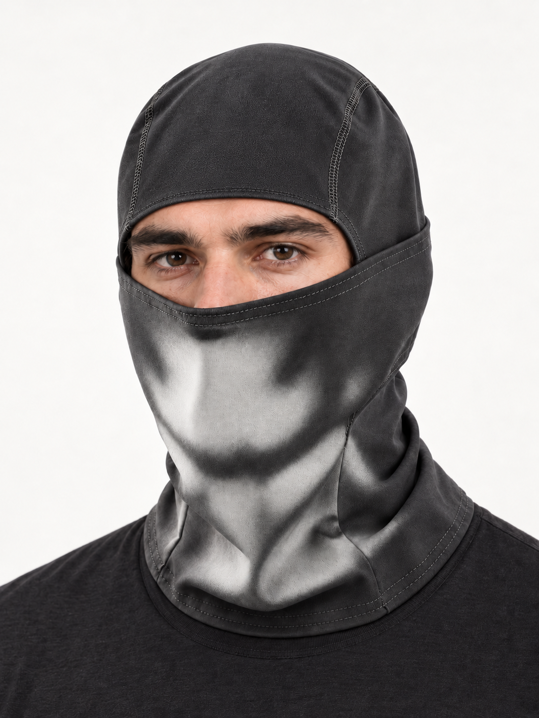 Studio model wearing Grey / White balaclava